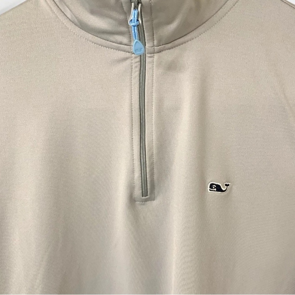 Vineyard Vines Performance Pullover Mens 1/4 Zip Medium Gray with Blue Trim